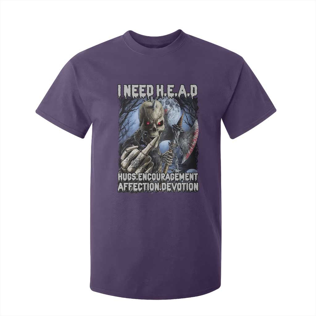 Funny Cringe Hard Skeleton Meme T Shirt For Kid I Need HEAD Hugs Encouragement Affection Devotion Middle Finger Edgy Hard Cringe TS02 Purple Print Your Wear