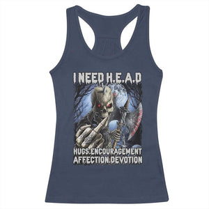Funny Cringe Hard Skeleton Meme Racerback Tank Top I Need HEAD Hugs Encouragement Affection Devotion Middle Finger Edgy Hard Cringe TS02 Navy Print Your Wear