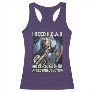 Funny Cringe Hard Skeleton Meme Racerback Tank Top I Need HEAD Hugs Encouragement Affection Devotion Middle Finger Edgy Hard Cringe TS02 Purple Print Your Wear