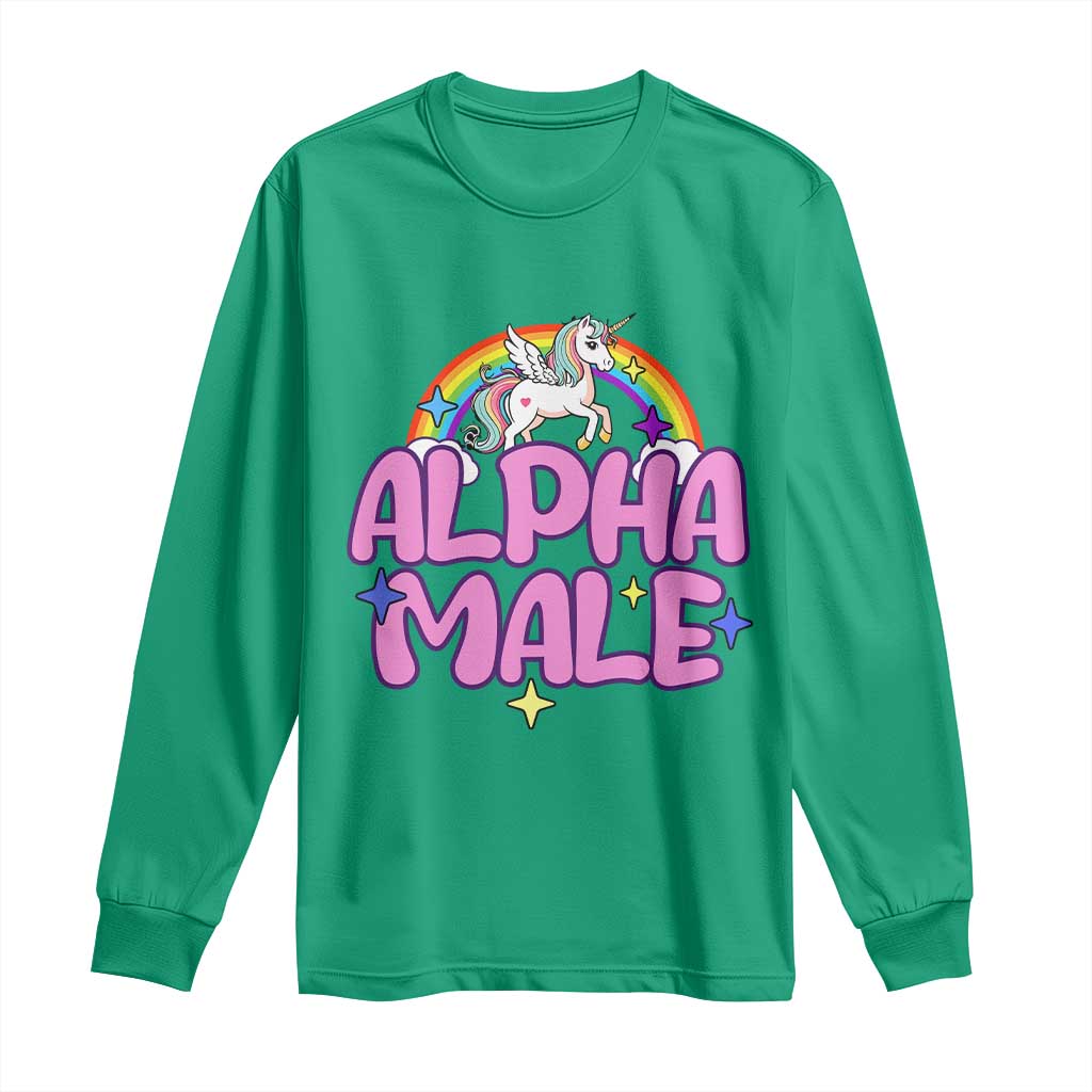 Funny Sarcastic Alpha Male Long Sleeve Shirt Unicorn Sarcastic Ironic Weird Y2K Humor TS02 Irish Green Print Your Wear