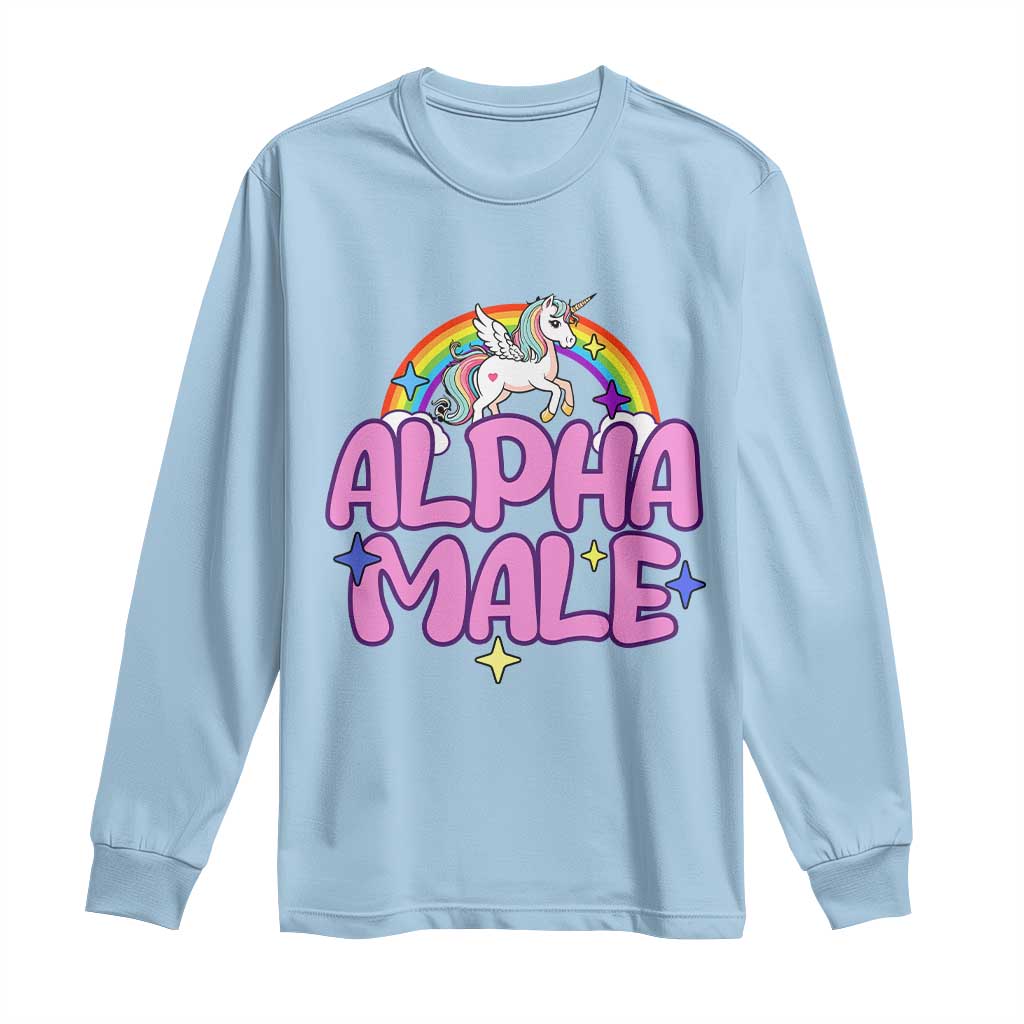 Funny Sarcastic Alpha Male Long Sleeve Shirt Unicorn Sarcastic Ironic Weird Y2K Humor TS02 Light Blue Print Your Wear