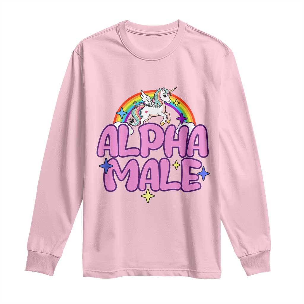 Funny Sarcastic Alpha Male Long Sleeve Shirt Unicorn Sarcastic Ironic Weird Y2K Humor TS02 Light Pink Print Your Wear