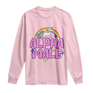 Funny Sarcastic Alpha Male Long Sleeve Shirt Unicorn Sarcastic Ironic Weird Y2K Humor TS02 Light Pink Print Your Wear