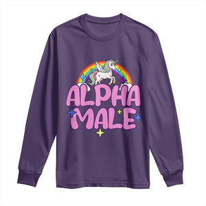 Funny Sarcastic Alpha Male Long Sleeve Shirt Unicorn Sarcastic Ironic Weird Y2K Humor TS02 Purple Print Your Wear