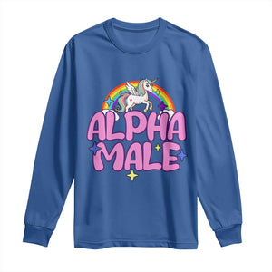 Funny Sarcastic Alpha Male Long Sleeve Shirt Unicorn Sarcastic Ironic Weird Y2K Humor TS02 Royal Blue Print Your Wear