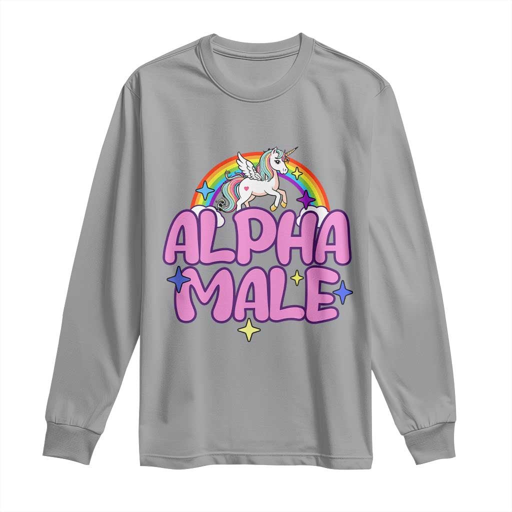 Funny Sarcastic Alpha Male Long Sleeve Shirt Unicorn Sarcastic Ironic Weird Y2K Humor TS02 Sport Gray Print Your Wear