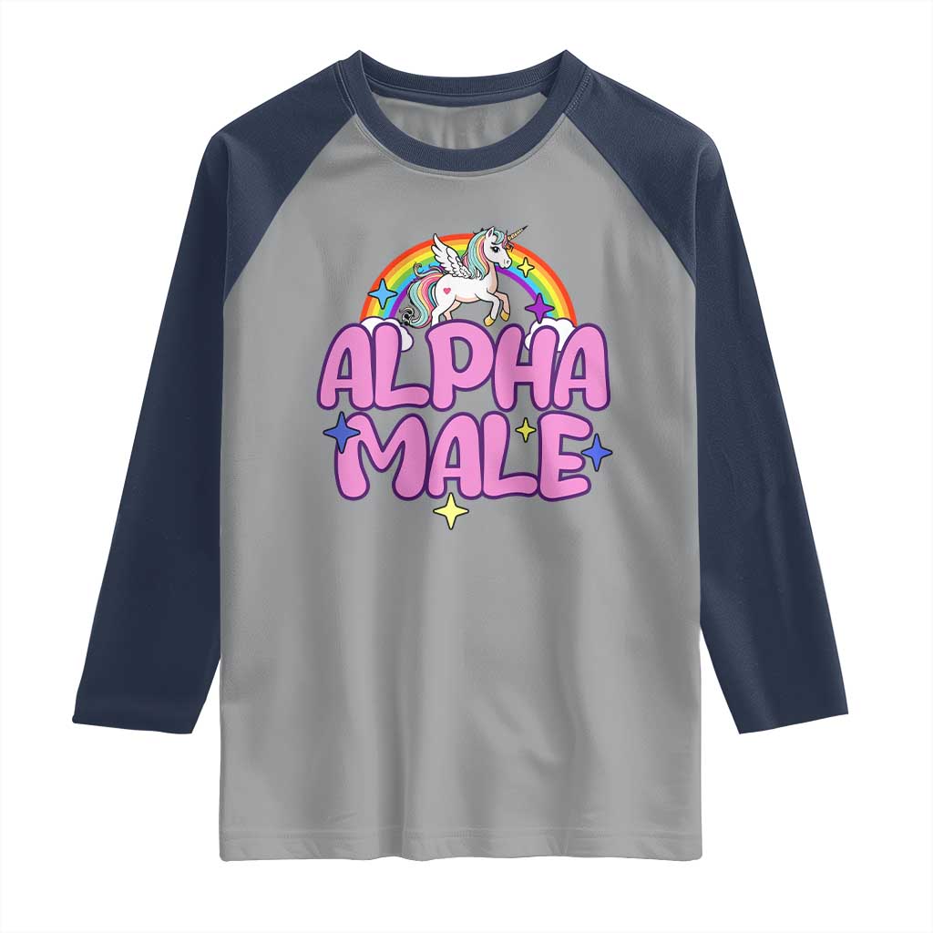 Funny Sarcastic Alpha Male Raglan Shirt Unicorn Sarcastic Ironic Weird Y2K Humor TS02 Sport Gray Navy Print Your Wear