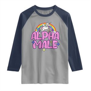 Funny Sarcastic Alpha Male Raglan Shirt Unicorn Sarcastic Ironic Weird Y2K Humor TS02 Sport Gray Navy Print Your Wear