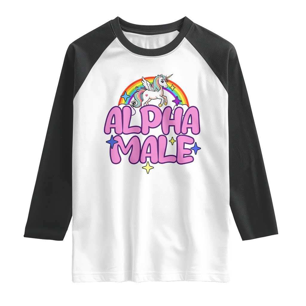 Funny Sarcastic Alpha Male Raglan Shirt Unicorn Sarcastic Ironic Weird Y2K Humor TS02 White Black Print Your Wear
