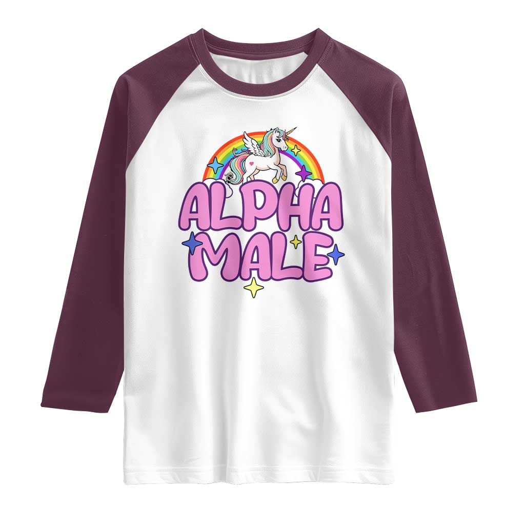 Funny Sarcastic Alpha Male Raglan Shirt Unicorn Sarcastic Ironic Weird Y2K Humor TS02 White Maroon Print Your Wear