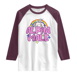 Funny Sarcastic Alpha Male Raglan Shirt Unicorn Sarcastic Ironic Weird Y2K Humor TS02 White Maroon Print Your Wear