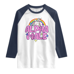 Funny Sarcastic Alpha Male Raglan Shirt Unicorn Sarcastic Ironic Weird Y2K Humor TS02 White Navy Print Your Wear