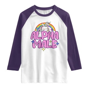 Funny Sarcastic Alpha Male Raglan Shirt Unicorn Sarcastic Ironic Weird Y2K Humor TS02 White Purple Print Your Wear