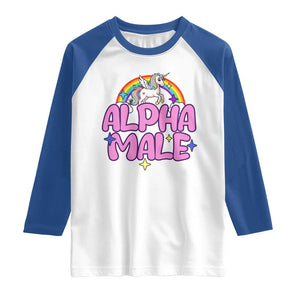 Funny Sarcastic Alpha Male Raglan Shirt Unicorn Sarcastic Ironic Weird Y2K Humor TS02 White Royal Print Your Wear
