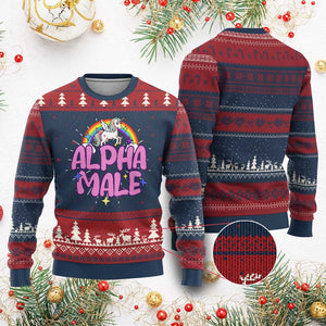 Funny Sarcastic Alpha Male Ugly Christmas Sweater Unicorn Sarcastic Ironic Weird Y2K Humor TS02 Burgundy Print Your Wear