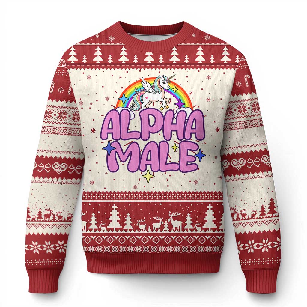 Funny Sarcastic Alpha Male Ugly Christmas Sweater Unicorn Sarcastic Ironic Weird Y2K Humor TS02 Red Print Your Wear
