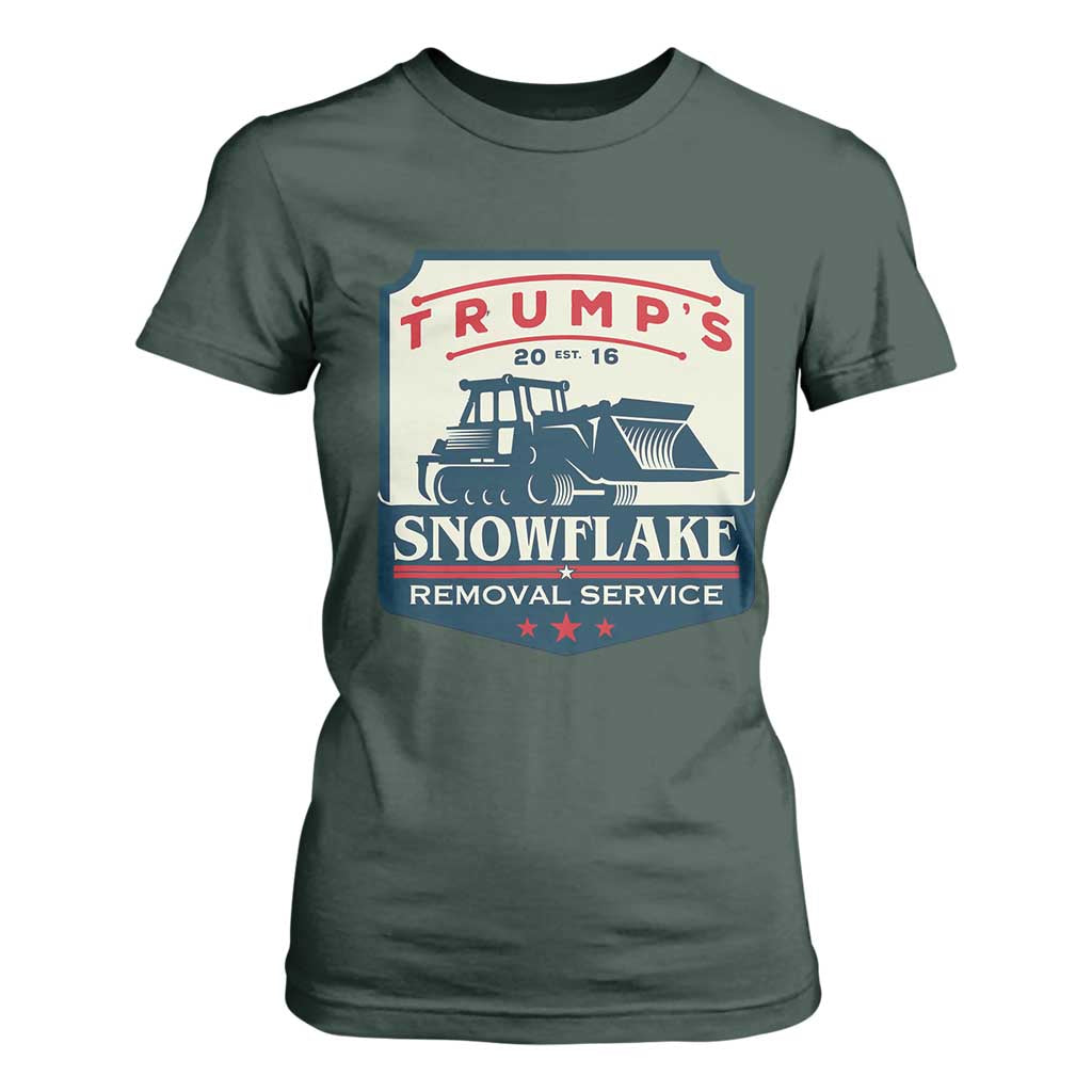 Trump Snowflake Removal Service T Shirt For Women Funny Sarcastic Politics TS02 Dark Forest Green Print Your Wear
