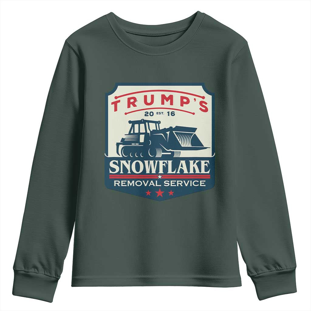 Trump Snowflake Removal Service Youth Sweatshirt Funny Sarcastic Politics TS02 Dark Forest Green Print Your Wear