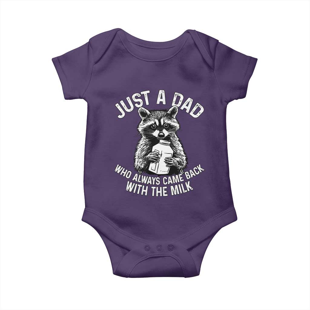 Funny Raccoon Dad Meme Baby Onesie Just A Dad Who Always Came Back With The Milk Father Birthday Father's Day TS02 Purple Print Your Wear
