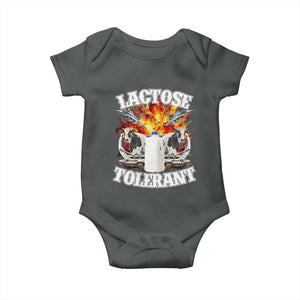 Funny Lactose Tolerant Baby Onesie Retro Pro-Dairy Ironic Cringe Meme TS02 Dark Heather Print Your Wear