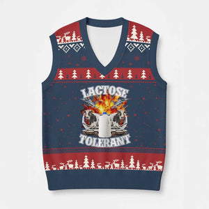 Funny Lactose Tolerant V-Neck Knit Sweater Vest Retro Pro-Dairy Ironic Cringe Meme TS02 Navy Red Print Your Wear