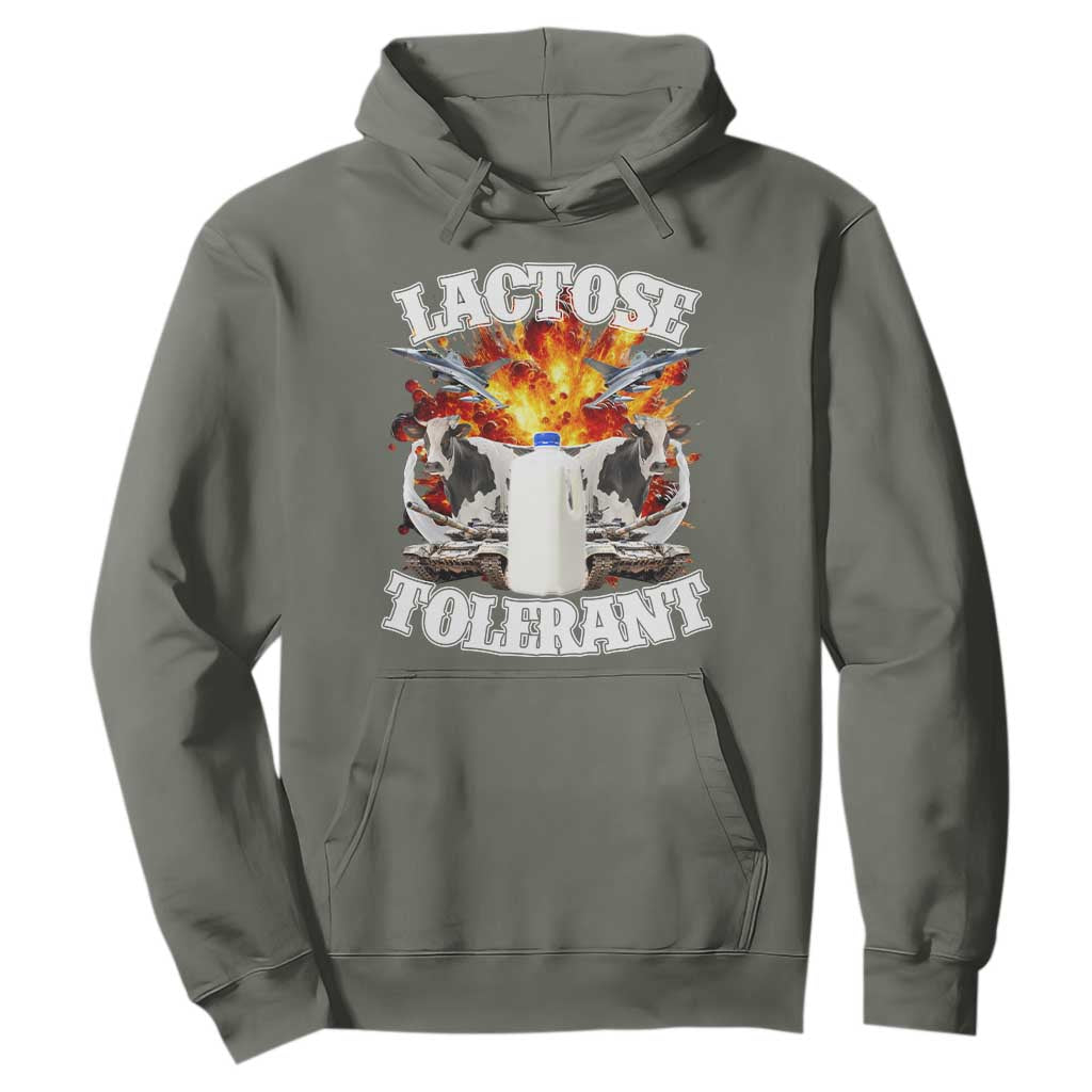 Funny Lactose Tolerant Hoodie Retro Pro-Dairy Ironic Cringe Meme TS02 Military Green Print Your Wear