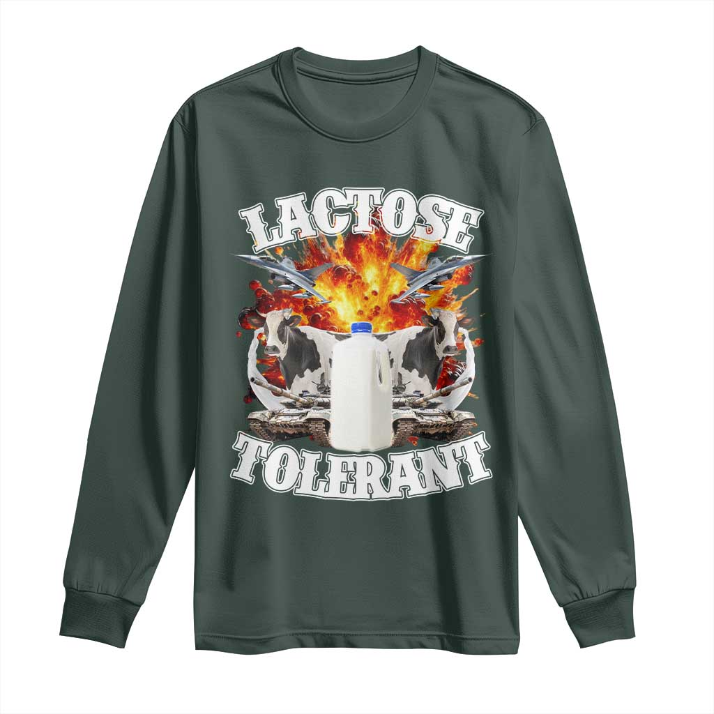 Funny Lactose Tolerant Long Sleeve Shirt Retro Pro-Dairy Ironic Cringe Meme TS02 Dark Forest Green Print Your Wear