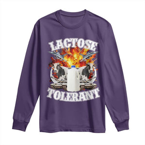 Funny Lactose Tolerant Long Sleeve Shirt Retro Pro-Dairy Ironic Cringe Meme TS02 Purple Print Your Wear