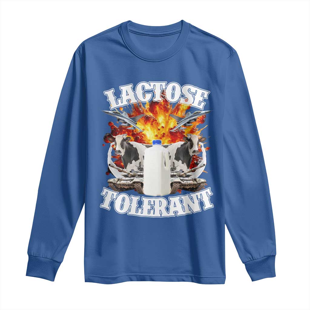 Funny Lactose Tolerant Long Sleeve Shirt Retro Pro-Dairy Ironic Cringe Meme TS02 Royal Blue Print Your Wear