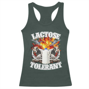 Funny Lactose Tolerant Racerback Tank Top Retro Pro-Dairy Ironic Cringe Meme TS02 Dark Forest Green Print Your Wear