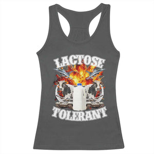 Funny Lactose Tolerant Racerback Tank Top Retro Pro-Dairy Ironic Cringe Meme TS02 Dark Heather Print Your Wear