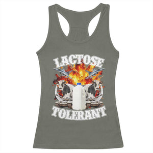 Funny Lactose Tolerant Racerback Tank Top Retro Pro-Dairy Ironic Cringe Meme TS02 Military Green Print Your Wear