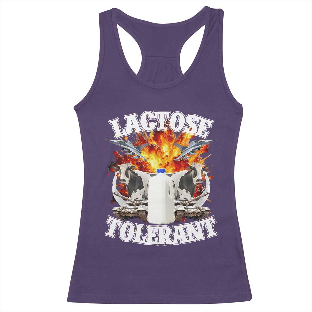 Funny Lactose Tolerant Racerback Tank Top Retro Pro-Dairy Ironic Cringe Meme TS02 Purple Print Your Wear