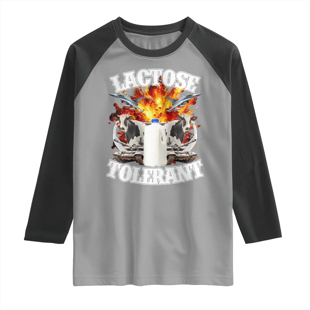 Funny Lactose Tolerant Raglan Shirt Retro Pro-Dairy Ironic Cringe Meme TS02 Sport Gray Black Print Your Wear