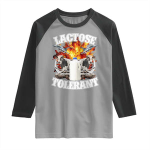 Funny Lactose Tolerant Raglan Shirt Retro Pro-Dairy Ironic Cringe Meme TS02 Sport Gray Black Print Your Wear