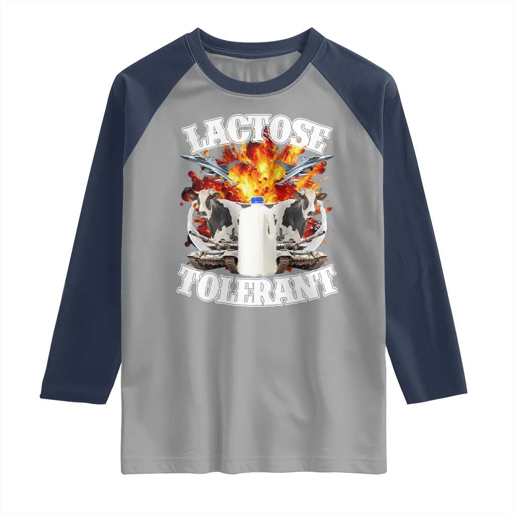 Funny Lactose Tolerant Raglan Shirt Retro Pro-Dairy Ironic Cringe Meme TS02 Sport Gray Navy Print Your Wear