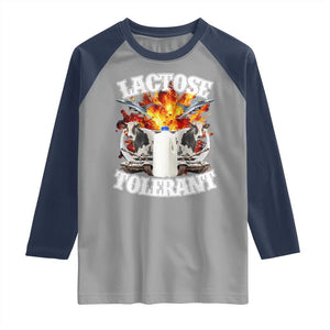Funny Lactose Tolerant Raglan Shirt Retro Pro-Dairy Ironic Cringe Meme TS02 Sport Gray Navy Print Your Wear