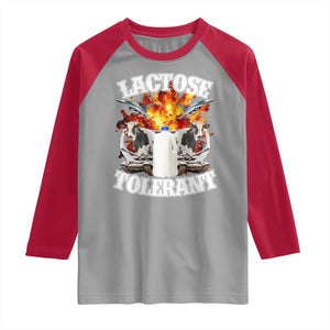 Funny Lactose Tolerant Raglan Shirt Retro Pro-Dairy Ironic Cringe Meme TS02 Sport Gray Red Print Your Wear