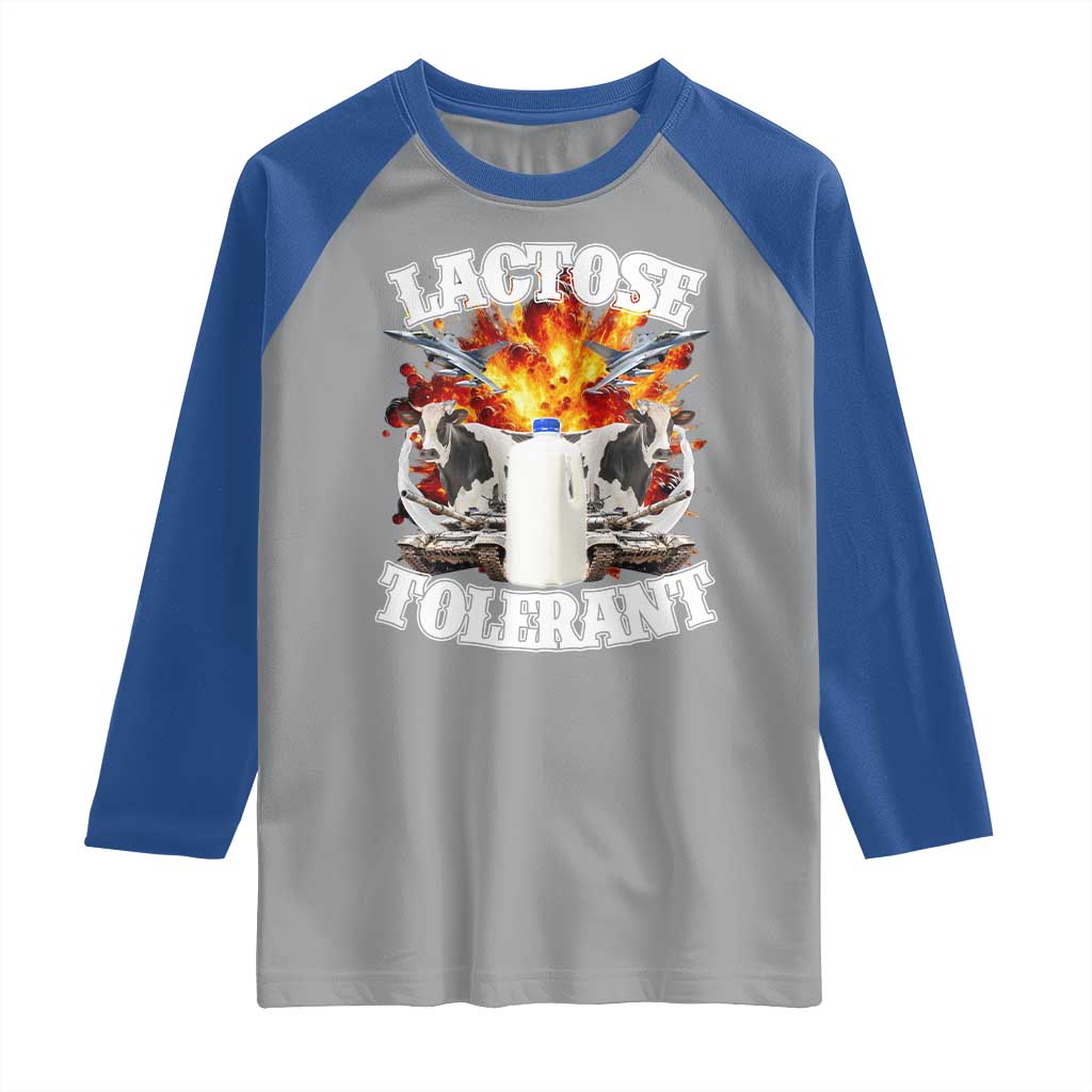 Funny Lactose Tolerant Raglan Shirt Retro Pro-Dairy Ironic Cringe Meme TS02 Sport Gray Royal Print Your Wear