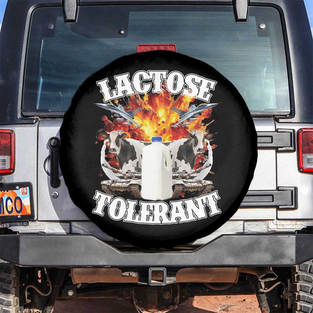 Funny Lactose Tolerant Spare Tire Cover Retro Pro-Dairy Ironic Cringe Meme TS02 No hole Black Print Your Wear