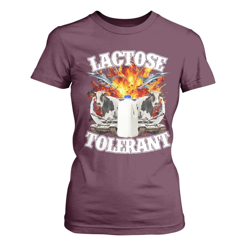 Funny Lactose Tolerant T Shirt For Women Retro Pro-Dairy Ironic Cringe Meme TS02 Maroon Print Your Wear