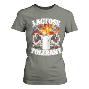 Funny Lactose Tolerant T Shirt For Women Retro Pro-Dairy Ironic Cringe Meme TS02 Military Green Print Your Wear