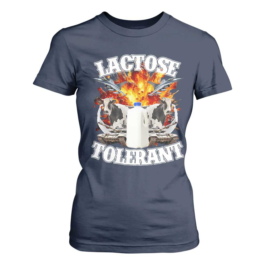 Funny Lactose Tolerant T Shirt For Women Retro Pro-Dairy Ironic Cringe Meme TS02 Navy Print Your Wear