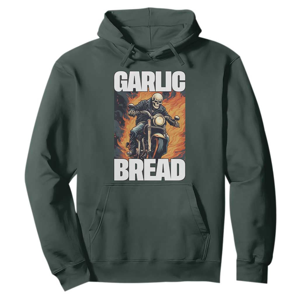 Skeleton Meme Hoodie Garlic Bread Flaming Biker On Fire Funny Edgy Hard Cringe TS02 Dark Forest Green Print Your Wear