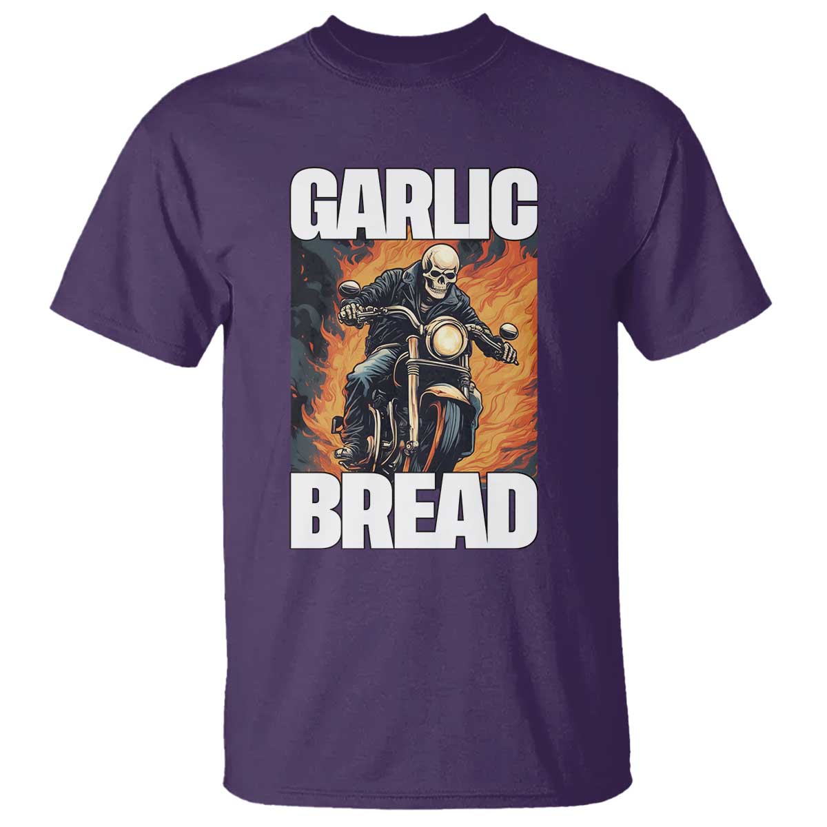 Skeleton Meme T Shirt Garlic Bread Flaming Biker On Fire Funny Edgy Hard Cringe TS02 Purple Print Your Wear