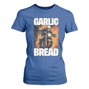 Skeleton Meme T Shirt For Women Garlic Bread Flaming Biker On Fire Funny Edgy Hard Cringe TS02 Royal Blue Print Your Wear