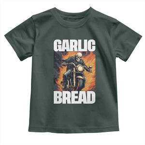 Skeleton Meme Toddler T Shirt Garlic Bread Flaming Biker On Fire Funny Edgy Hard Cringe TS02 Dark Forest Green Print Your Wear