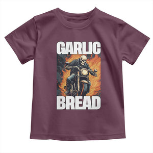 Skeleton Meme Toddler T Shirt Garlic Bread Flaming Biker On Fire Funny Edgy Hard Cringe TS02 Maroon Print Your Wear