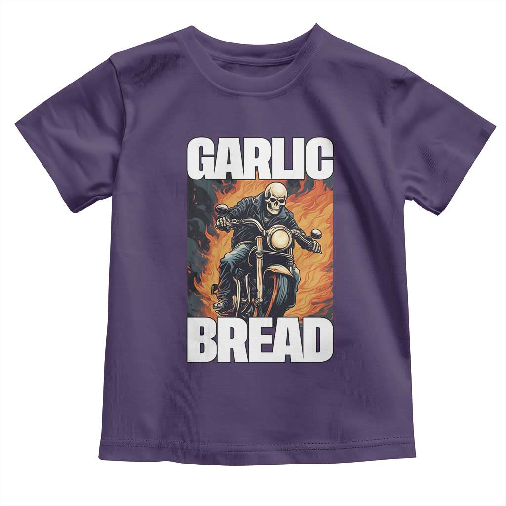 Skeleton Meme Toddler T Shirt Garlic Bread Flaming Biker On Fire Funny Edgy Hard Cringe TS02 Purple Print Your Wear