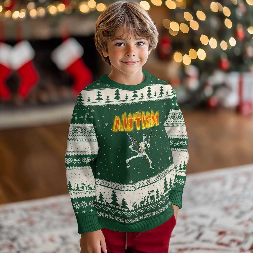 Autism Skeleton Ugly Christmas Sweater Funny Oddly Specific Dank Meme TS02 Forest Green Beige Print Your Wear